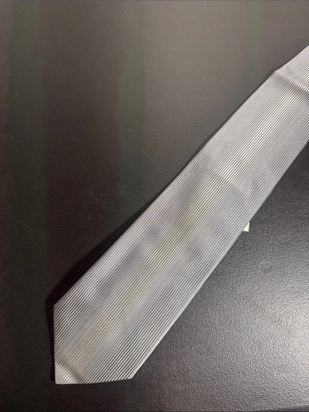 NEW Hubert Milano mens silver textured 100% silk luxury neck tie NWT
